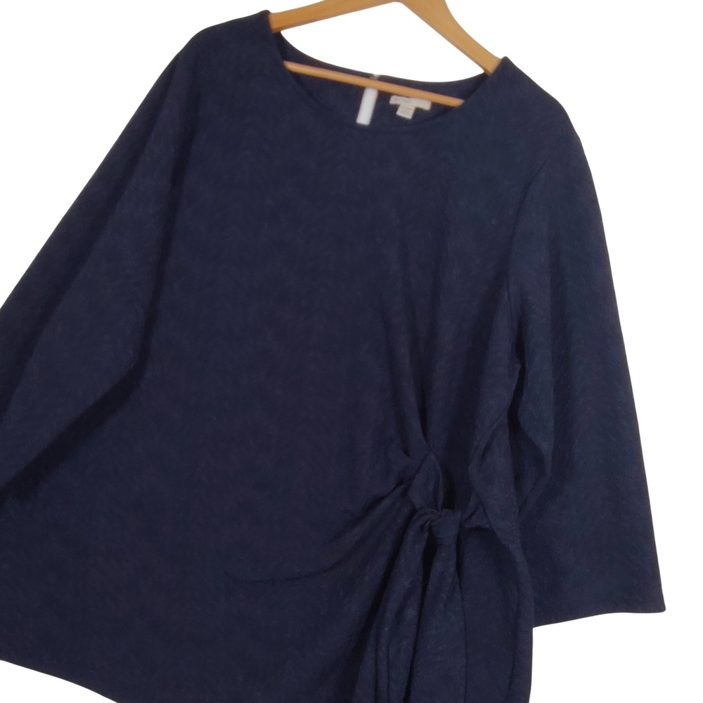 EST. 1946 Navy Blue Textured Side Tie Blouse Plus Size 22/24W 3/4 Sleeve Top